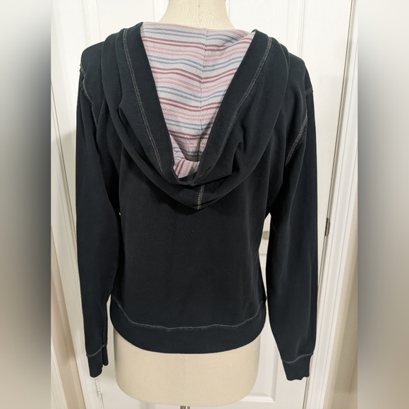 High Sierra Black hoodie w/ tie & striped hoodie lining L - Picture 2 of 3